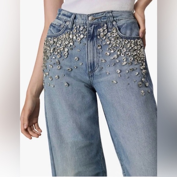 rag & bone Light Blue Embellished Wide Leg Jeans - Picture 5 of 6